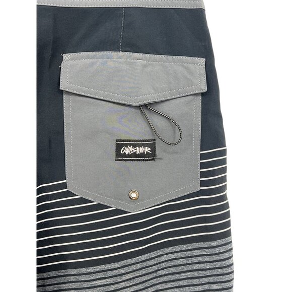 Quiksilver Mens 34 Navy Gray Stripe Boardshorts Short Stretch Swim Casual EUC - Picture 6 of 9